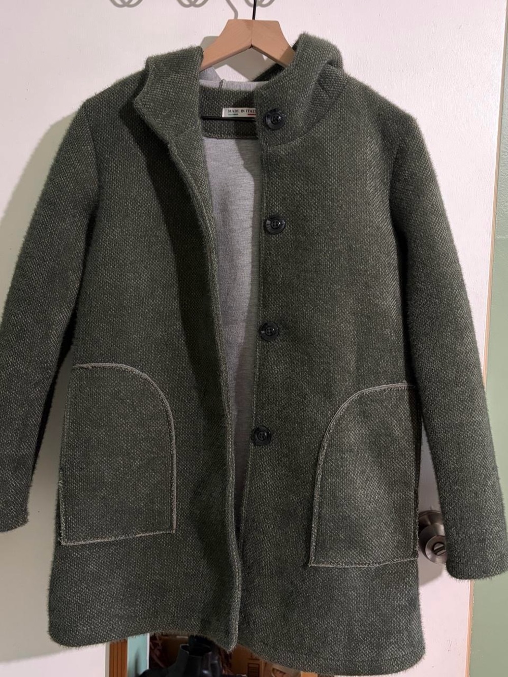 Classic Olive Green Wool Pea Coat -